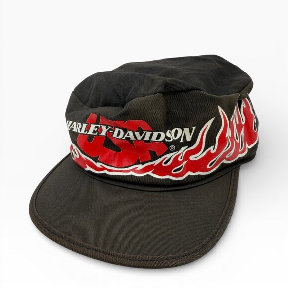 Vintage Harley Davidson Flame Logo USA Painters Cap - Picture 1 of 7